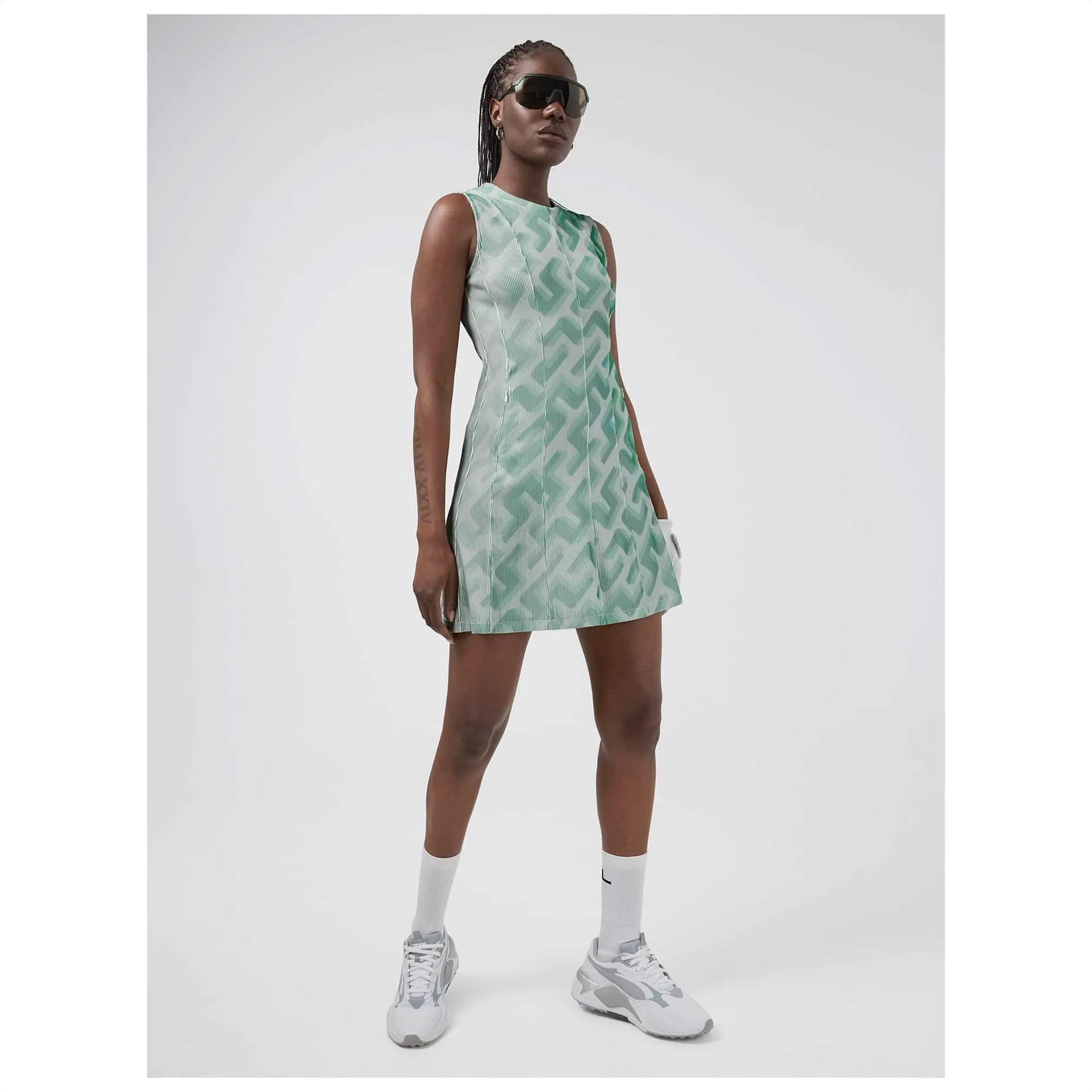 J Lindeberg Jillian 3D Ladies Golf Dress Green 3D Bridge