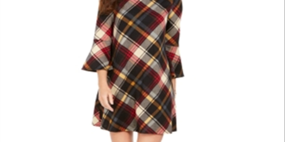 Jessica Howard Women's Plaid Bell Sleeve Shift Dress Black Size Medium