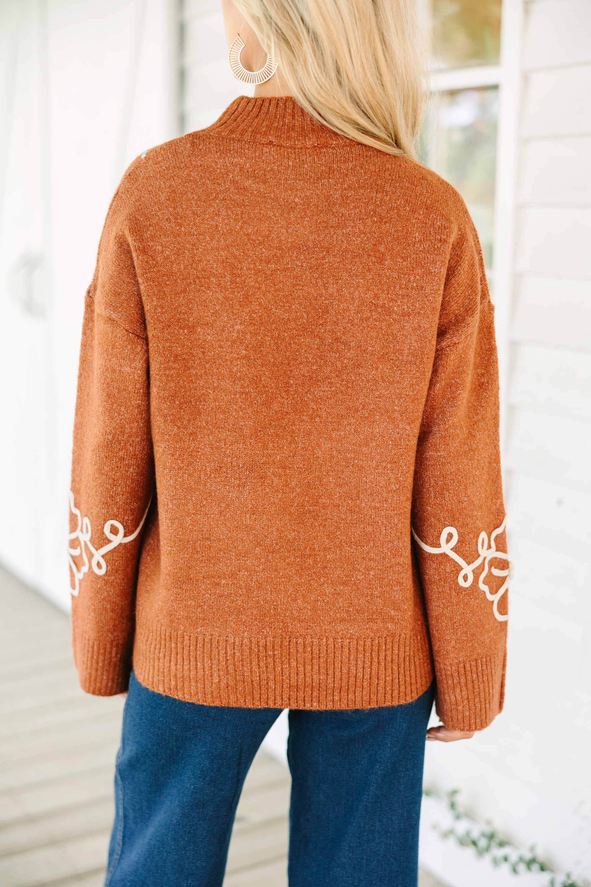 Keep You Close Rust Orange Floral Sweater