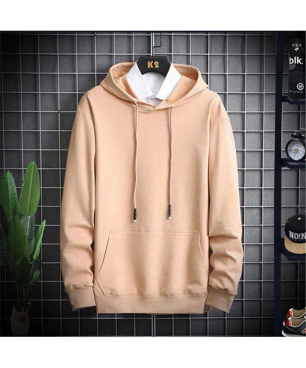 Khaki simple plain color pull over hoodies