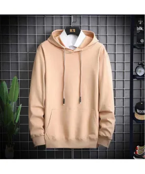 Khaki simple plain color pull over hoodies