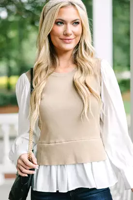 Know It All Taupe Brown Layered Sweater