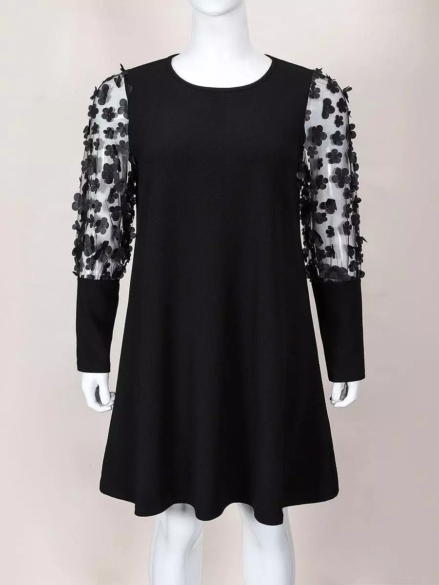 Lace Sleeves Party Dress - Black