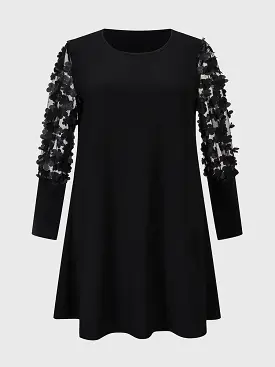 Lace Sleeves Party Dress - Black