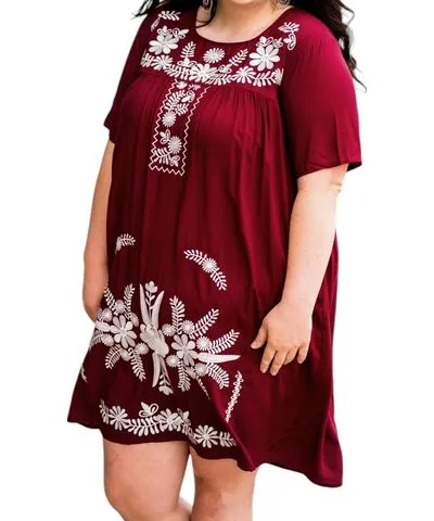 Layerz Clothing Jenifer Embroidered Dress In Maroon