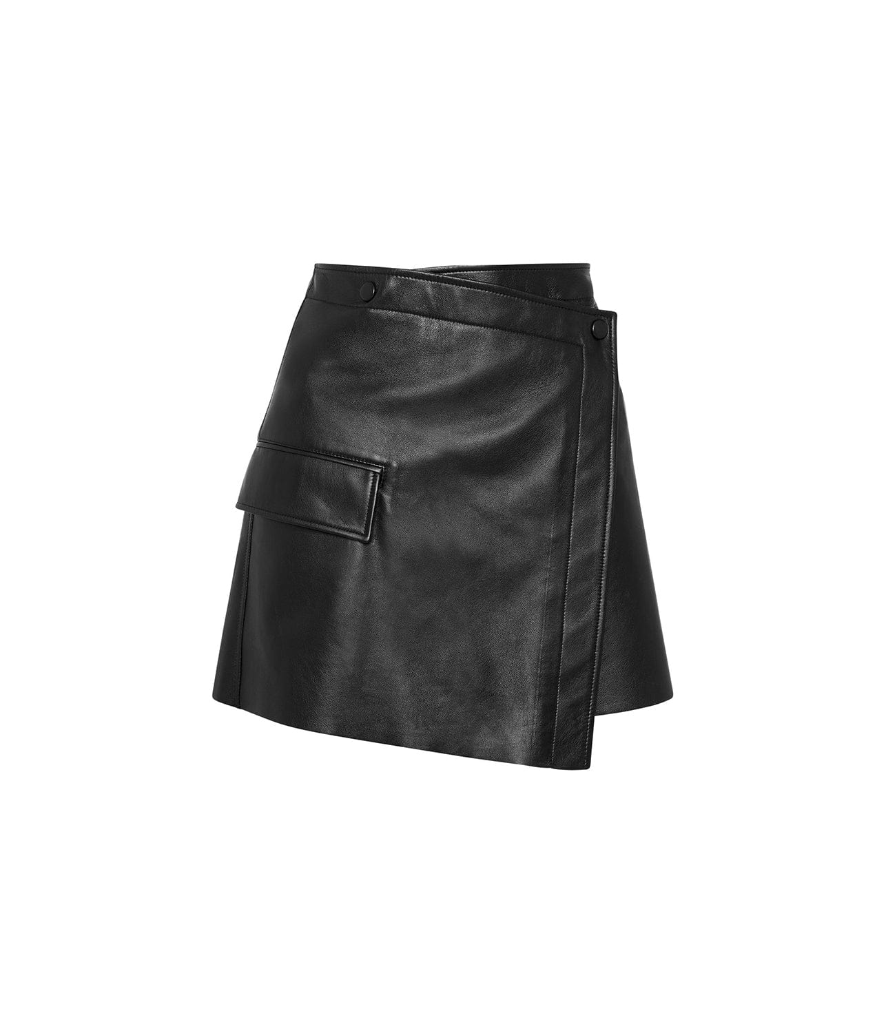 LEATHER WRAP MINI SKIRT- BLACK