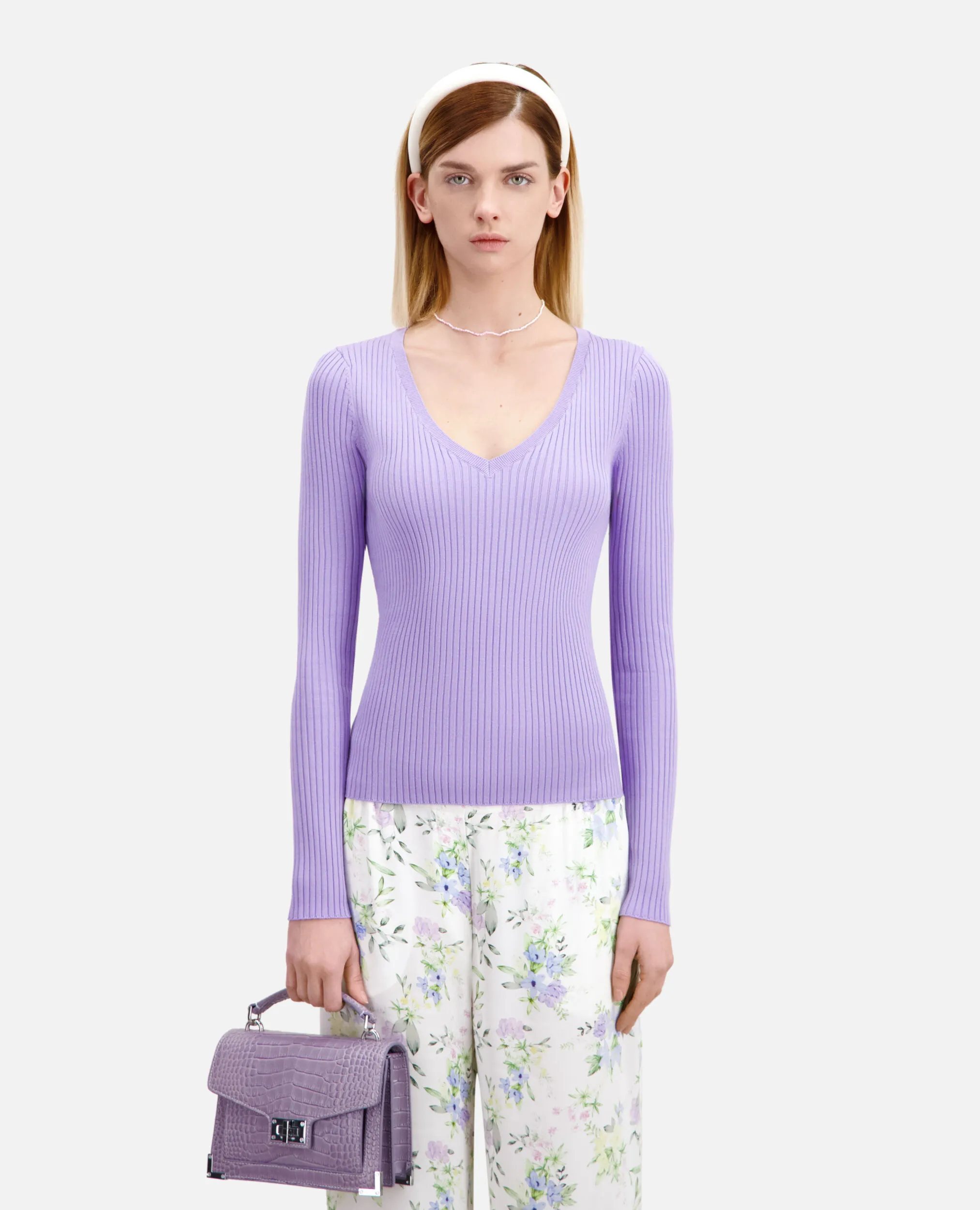 Lilac ribbed knit sweater