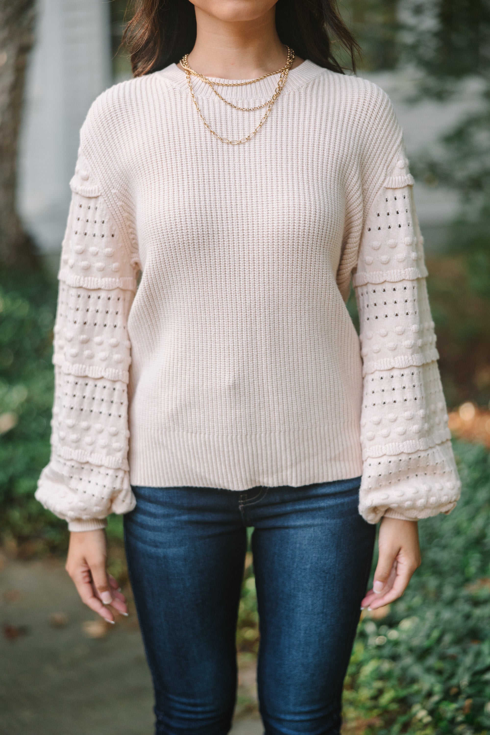 Living On Love Oatmeal White Ribbed Sweater