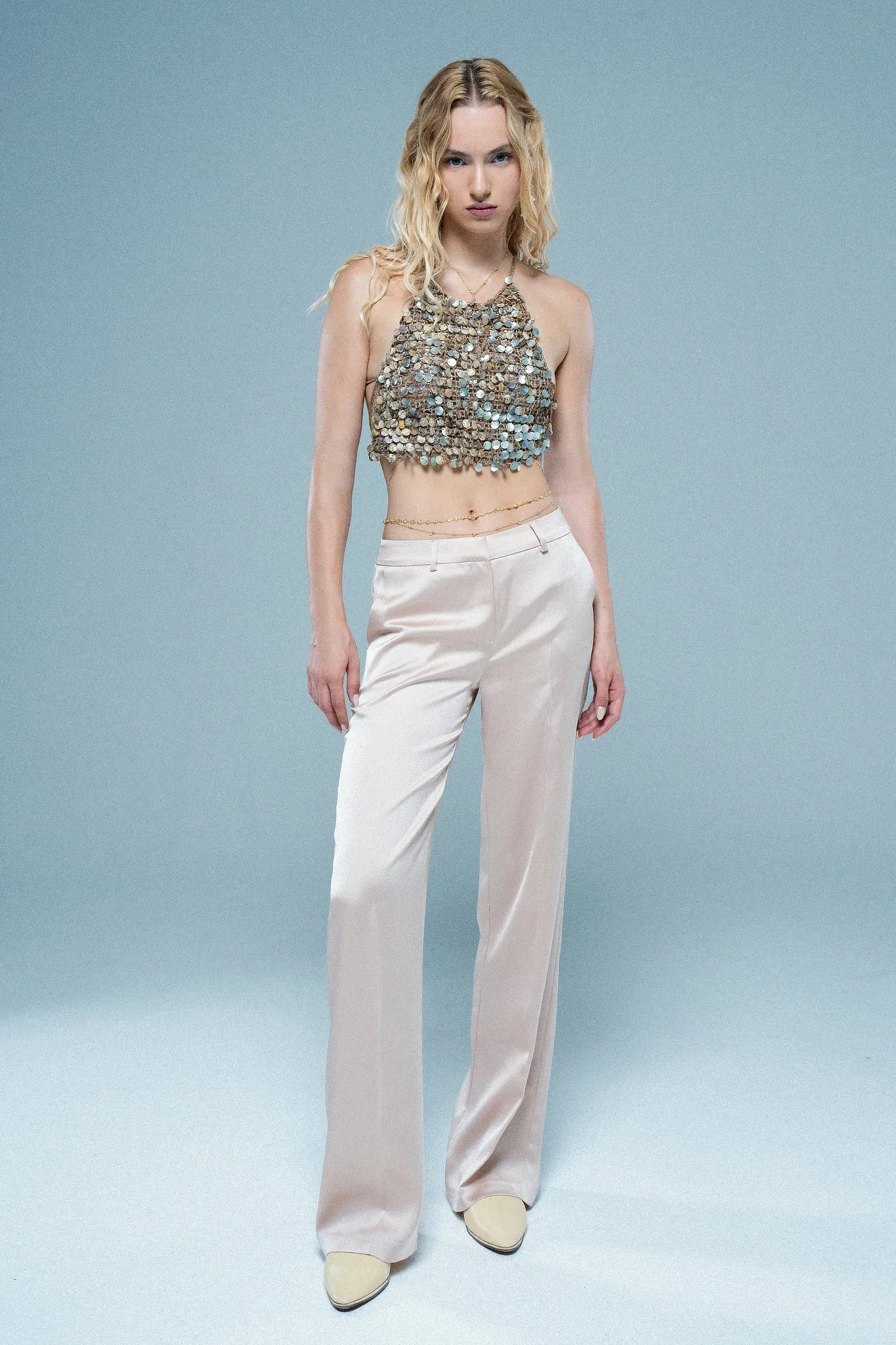 LOW-RISE BOYFRIEND PANTS IN SATIN