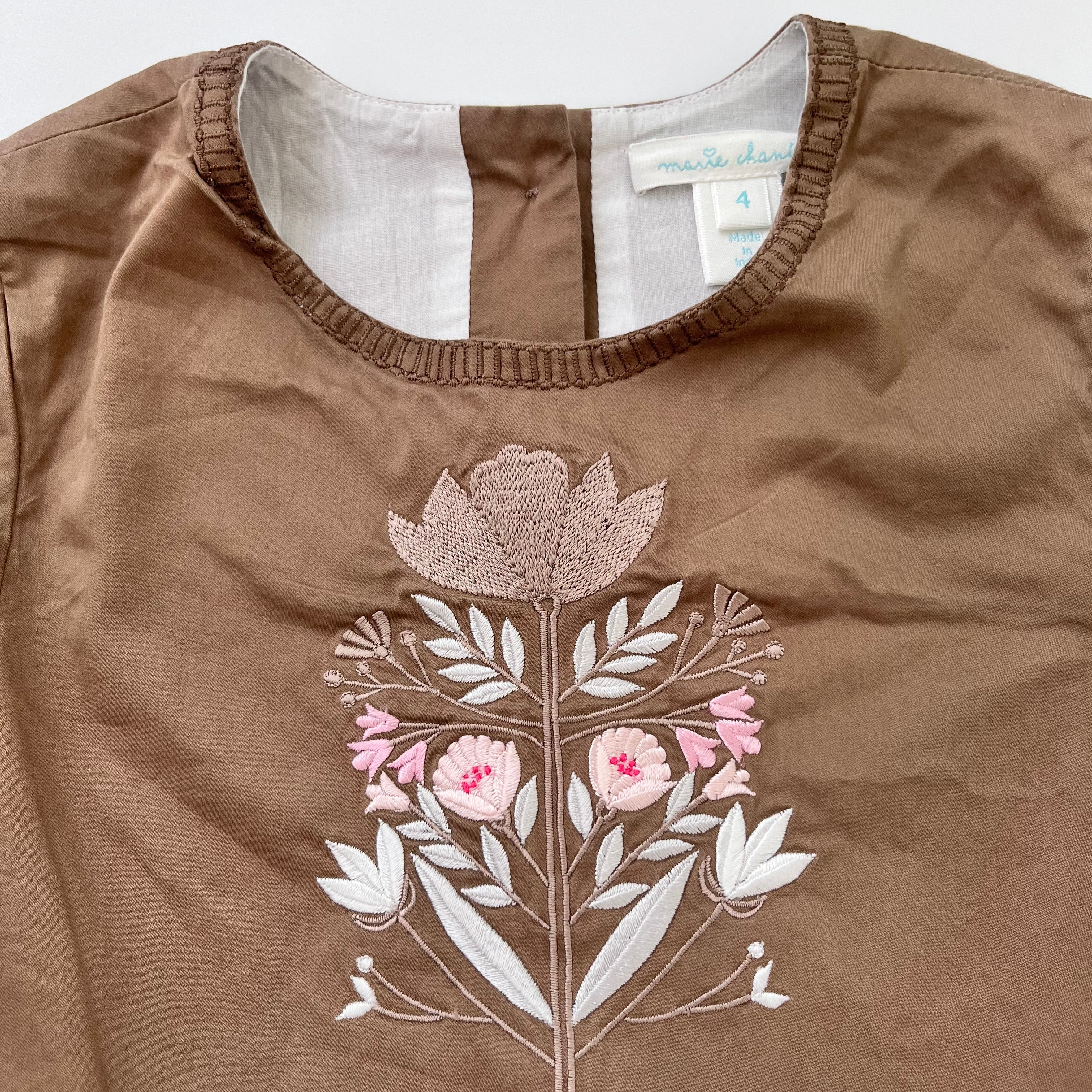 Marie-Chantal Brown Embroidered Dress: 4 Years