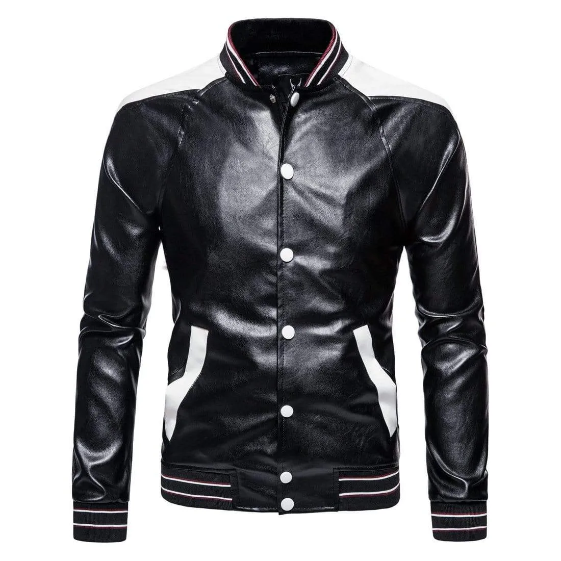 Men's Punk Contrast Color Striped Hem Jackets