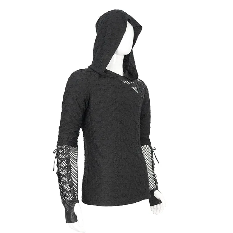 Men's Punk Lace-up Mesh Splice Hoodies