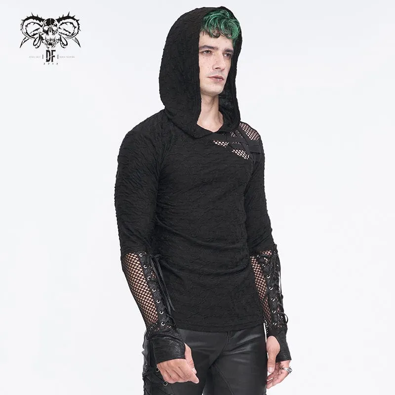 Men's Punk Lace-up Mesh Splice Hoodies