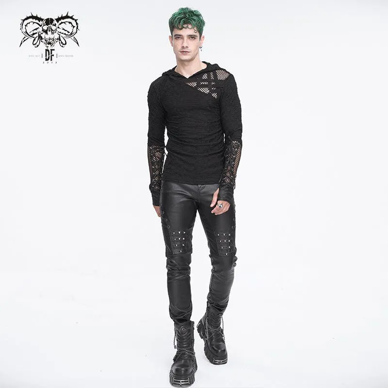 Men's Punk Lace-up Mesh Splice Hoodies