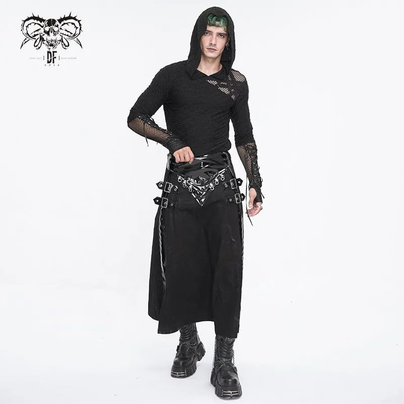 Men's Punk Lace-up Mesh Splice Hoodies