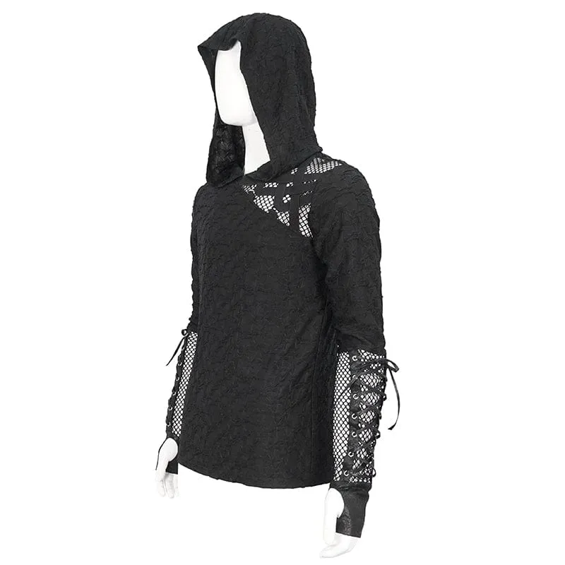 Men's Punk Lace-up Mesh Splice Hoodies