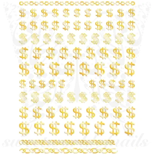 Money Dollar Sign Gold Nail Stickers