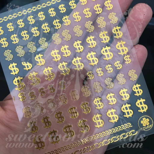 Money Dollar Sign Gold Nail Stickers