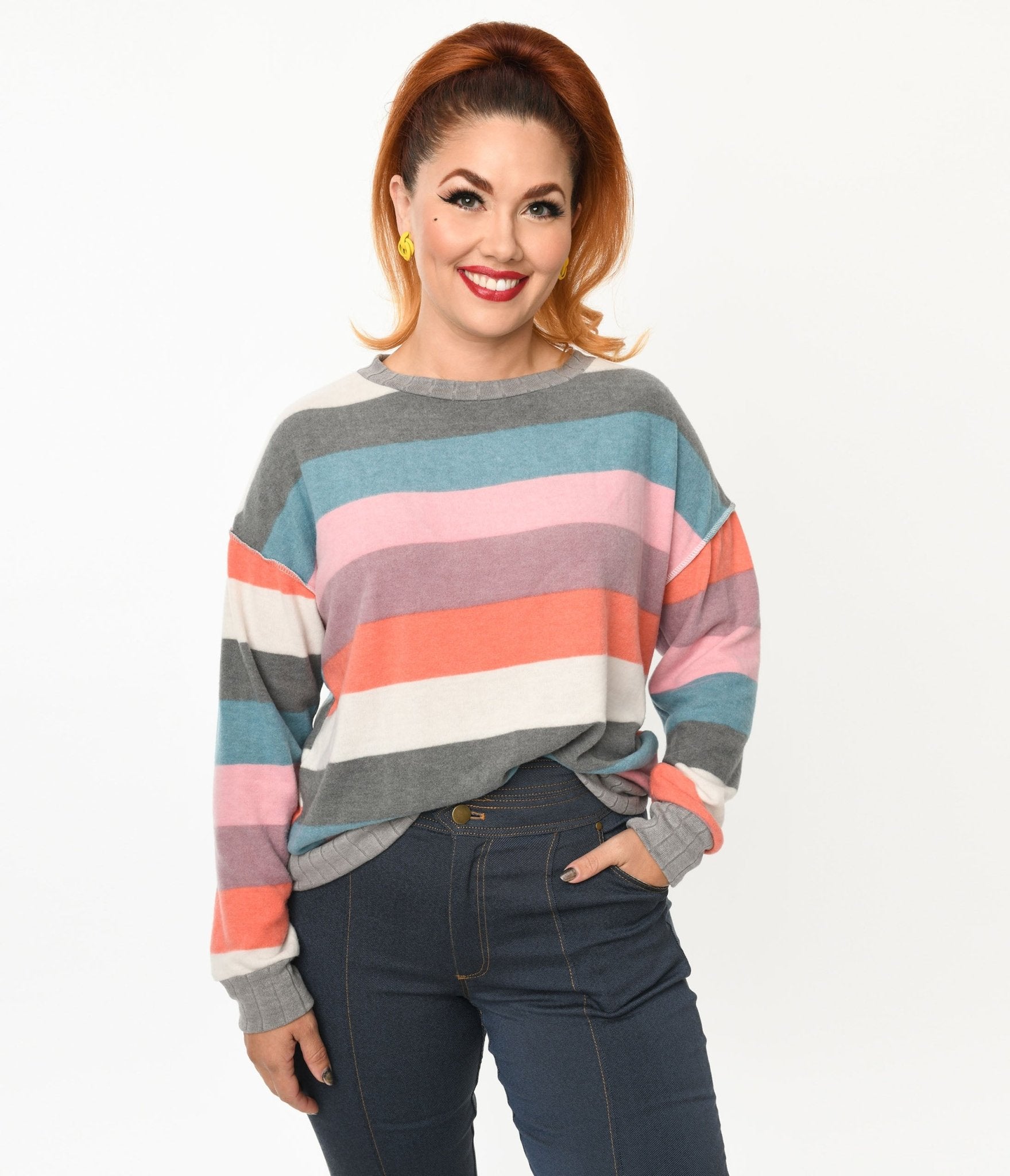 Muted Multicolor Striped Hacci Knit Sweater