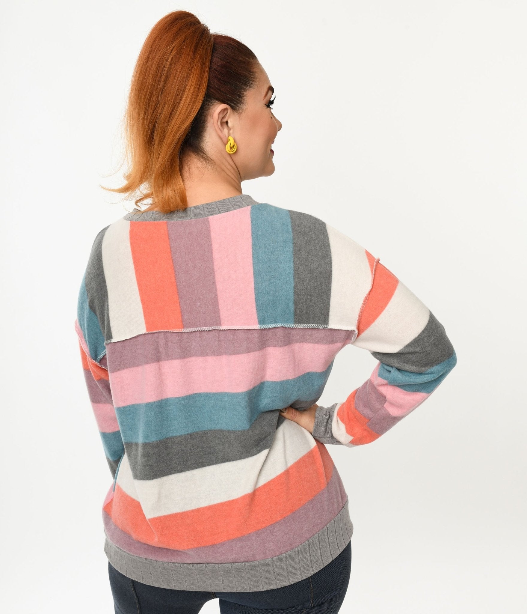 Muted Multicolor Striped Hacci Knit Sweater