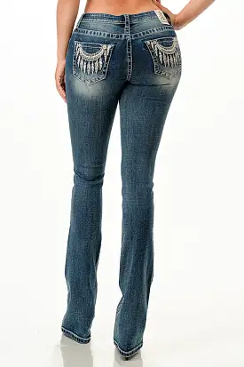 Necklace Embellished Mid Rise Bootcut Jeans