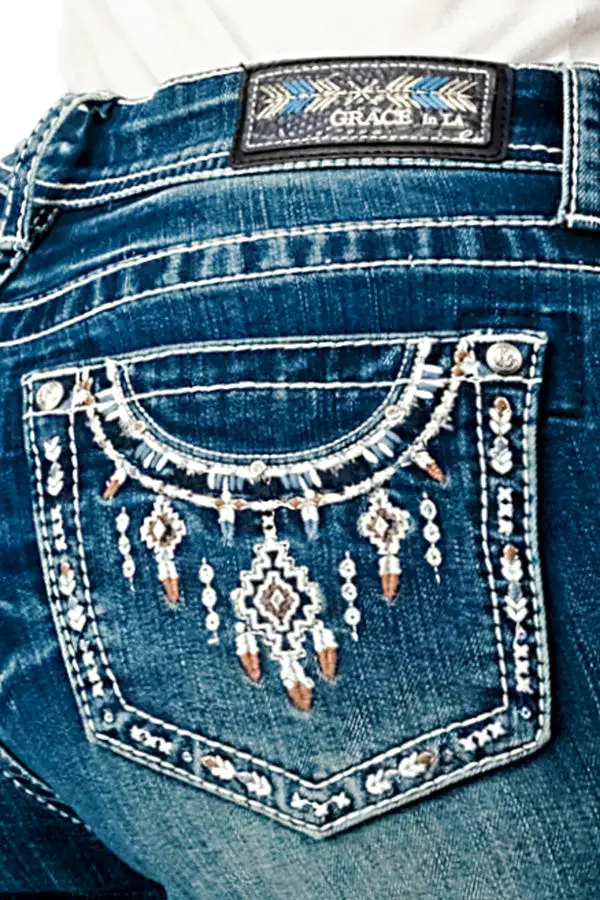 Necklace Embellishment Mid Rise Bootcut Jeans