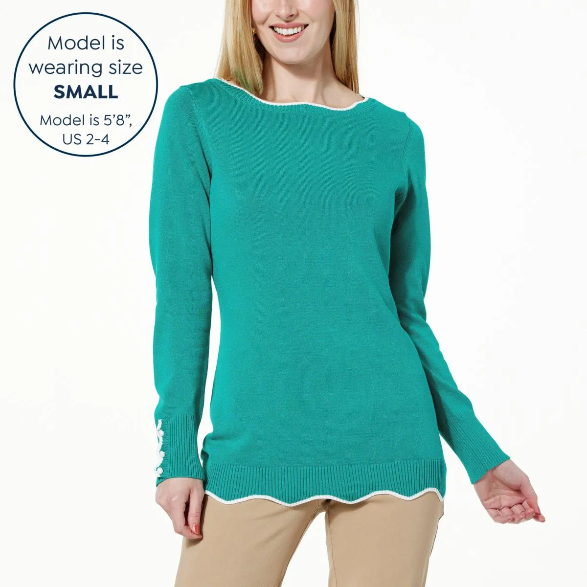      Nina Leonard Scalloped Pullover Sweater     