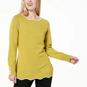      Nina Leonard Scalloped Pullover Sweater     