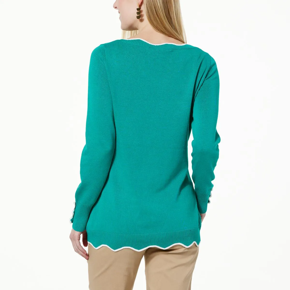      Nina Leonard Scalloped Pullover Sweater     