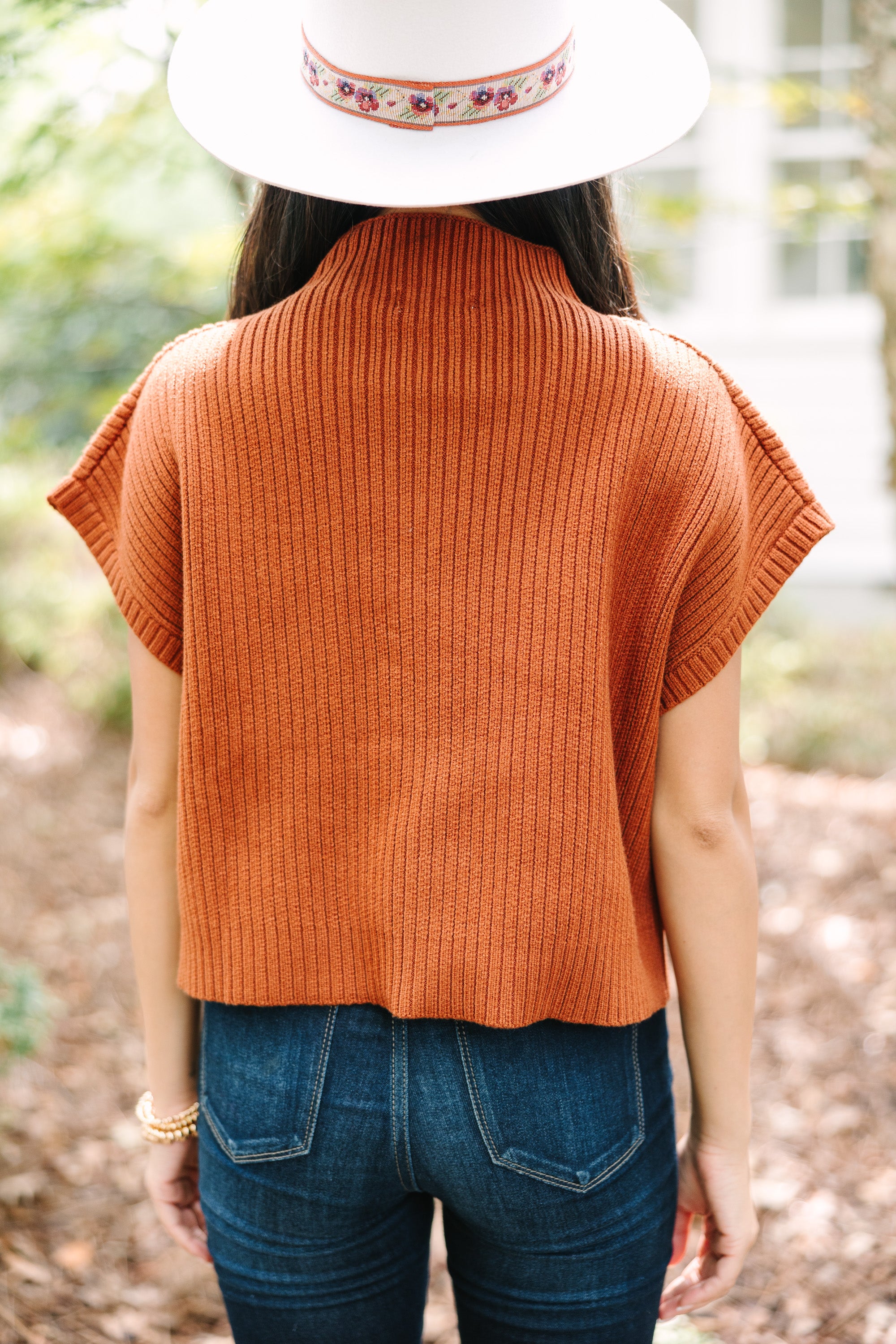 Open Your Mind Rust Orange Short Sleeve Sweater