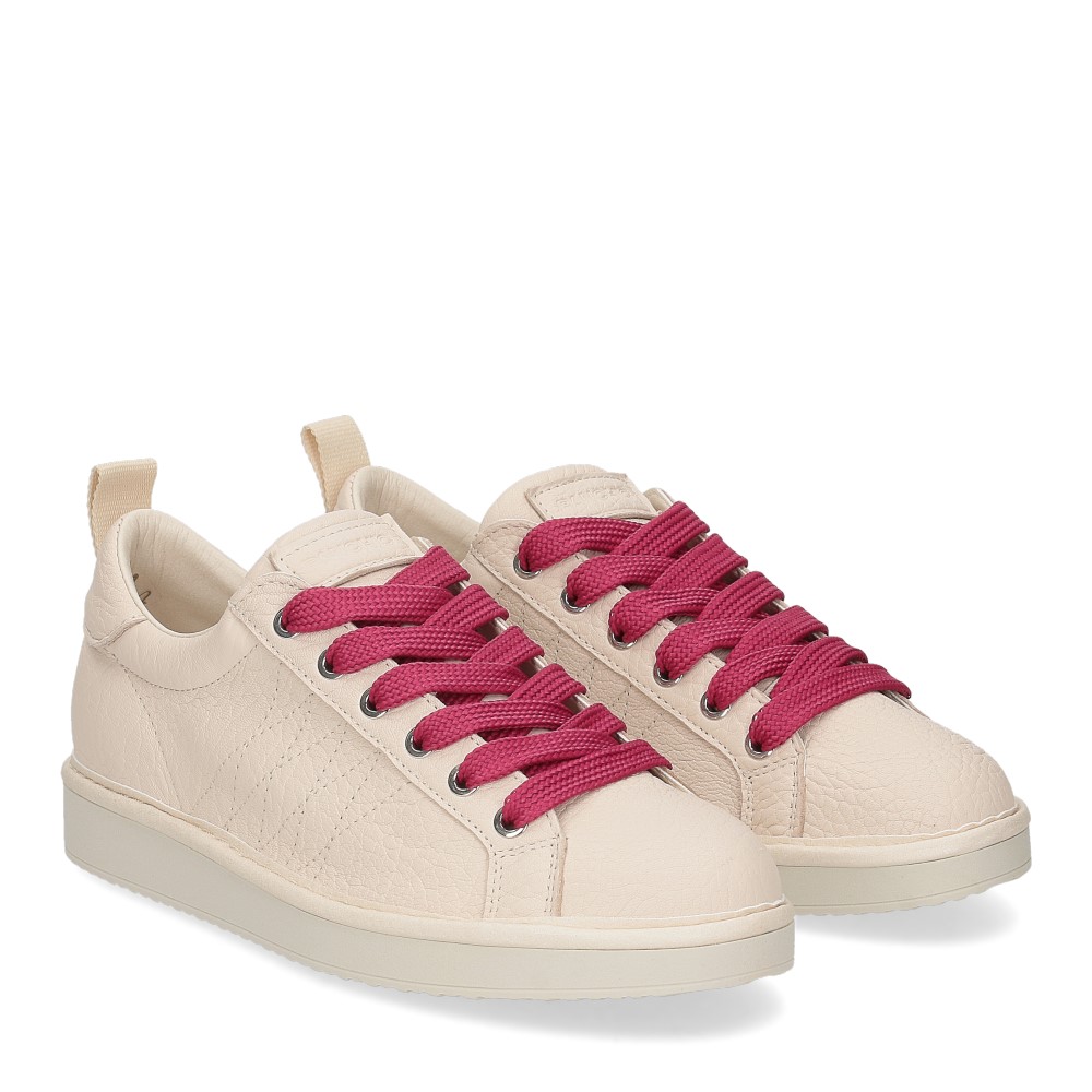 Panchic P01W Lace-up shoe tumbled leather ecru fuchsia - Al Siletto | Al Siletto