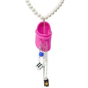 Pink Bedazzled Mini Croc Necklace