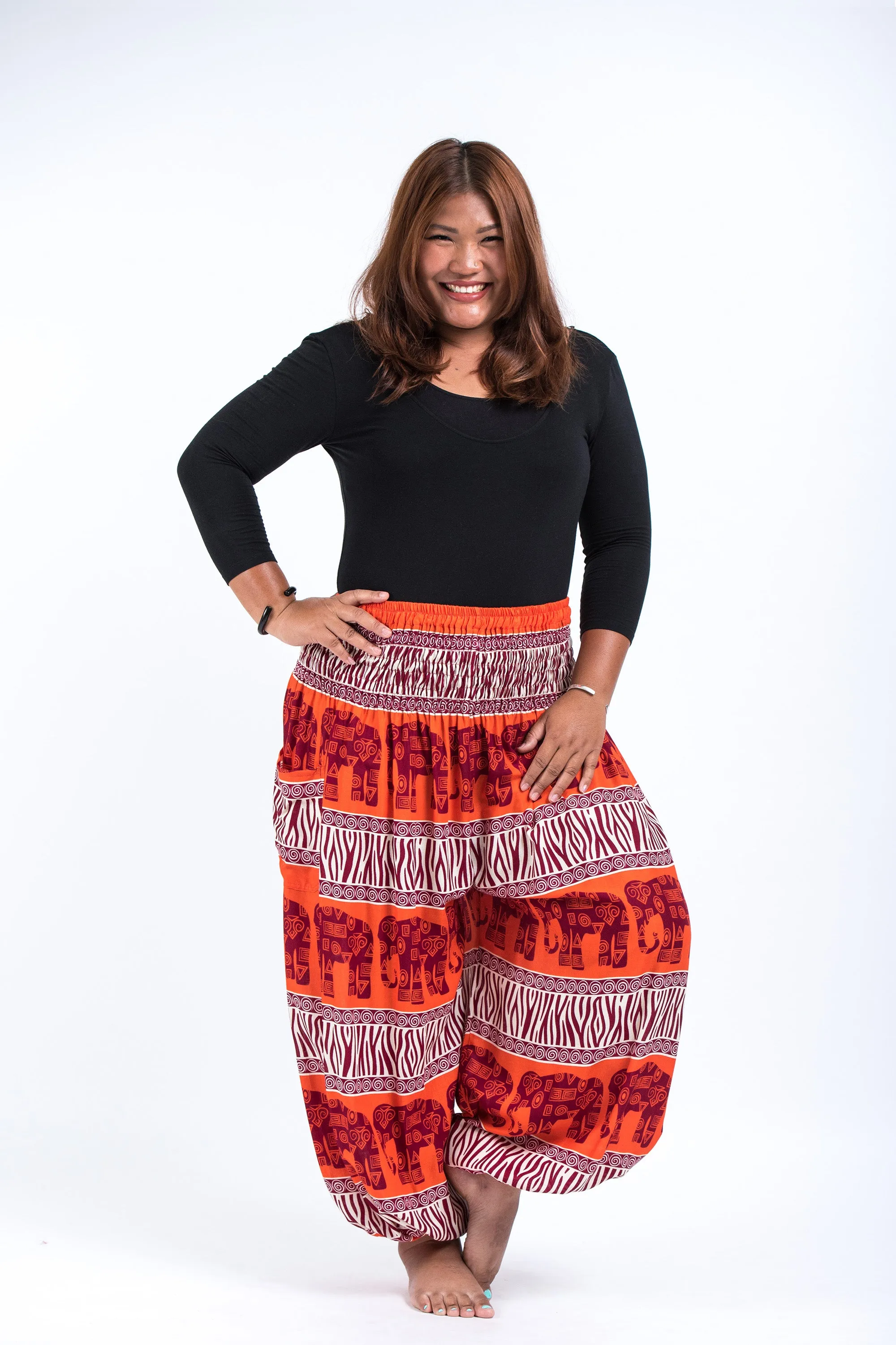 Plus Size Safari Elephant Women's Elephant Pants in Orange