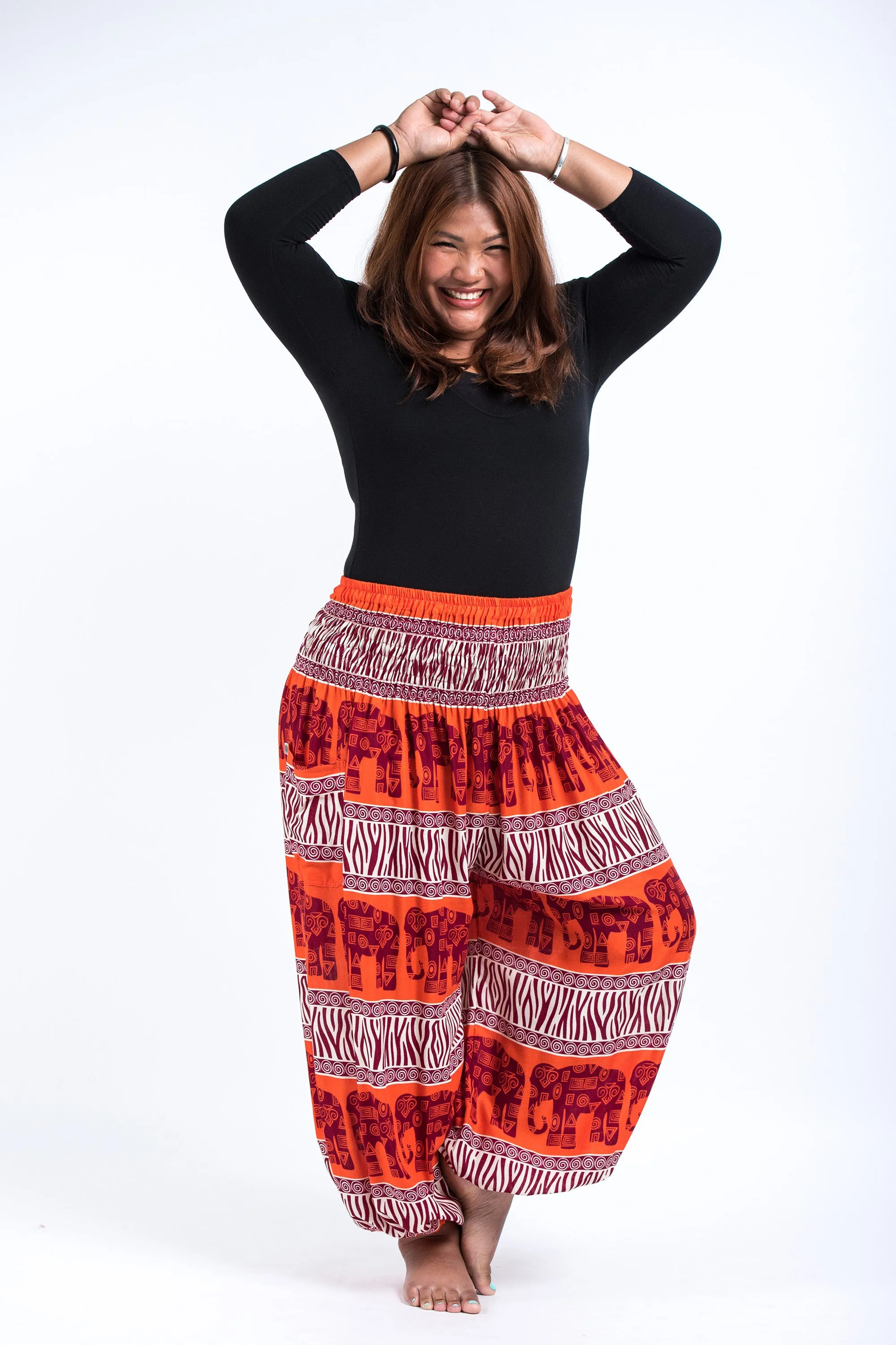 Plus Size Safari Elephant Women's Elephant Pants in Orange