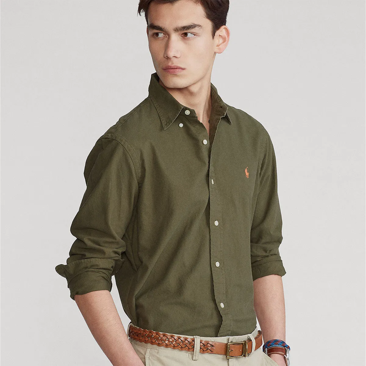 Polo Ralph Lauren - Slim Fit Long Sleeve Sport Shirt in Khaki