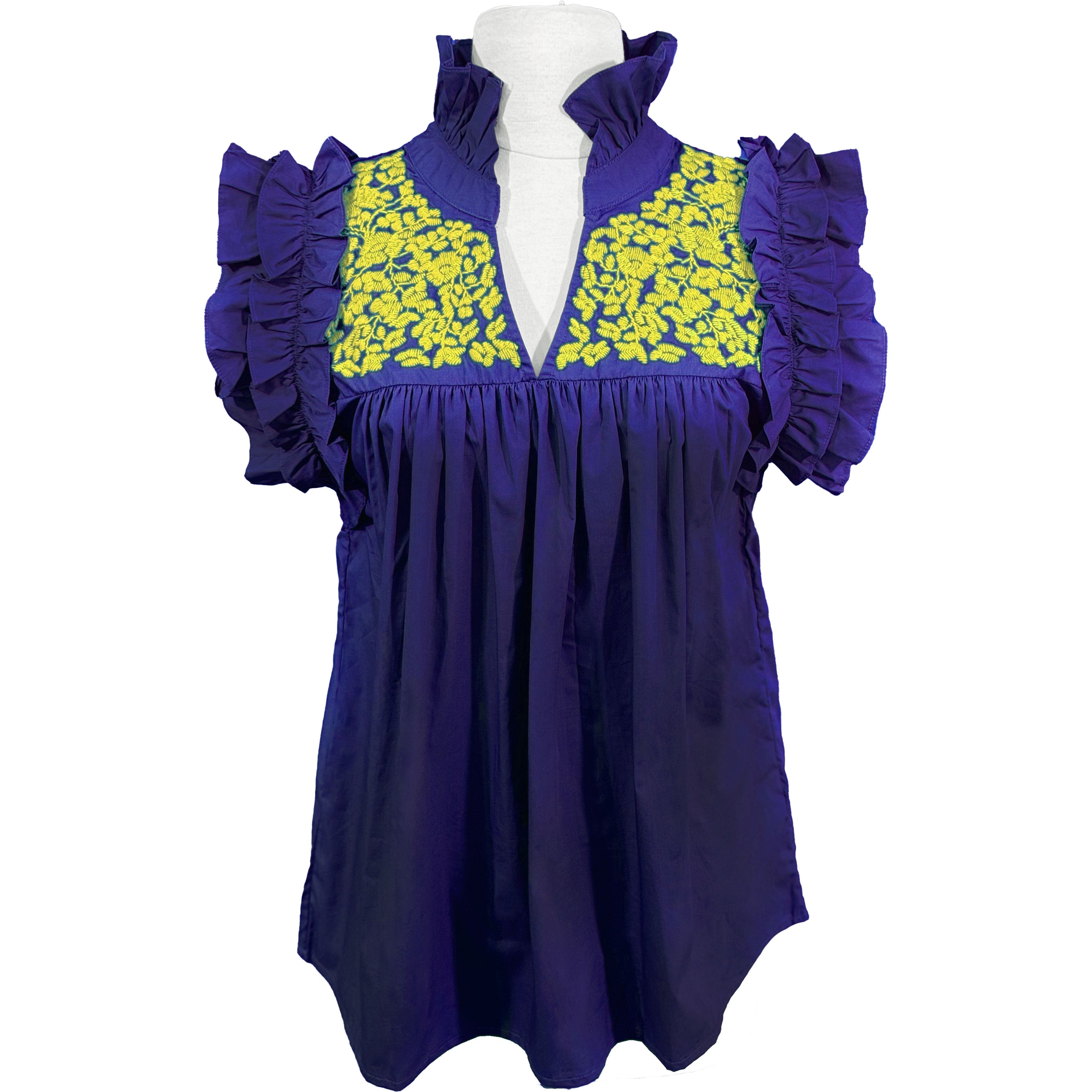 PRE-ORDER: Royal Blue + Gold Hummingbird Blouse (late August ship date)