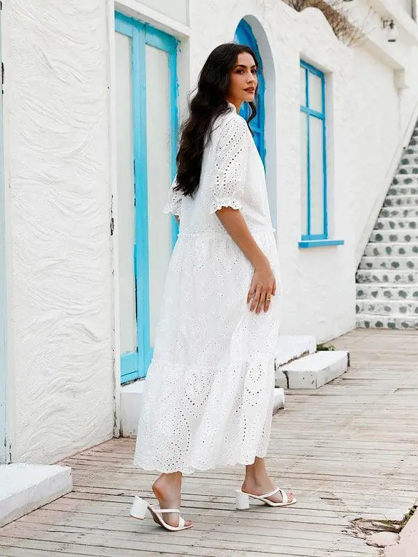 Puff Sleeve Cotton Maxi Dress