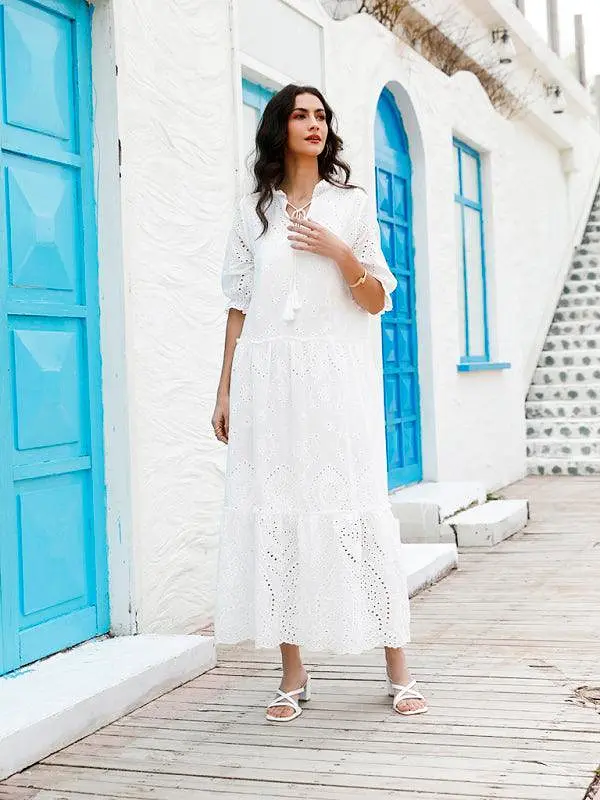 Puff Sleeve Cotton Maxi Dress