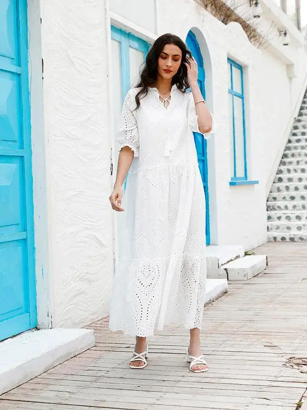 Puff Sleeve Cotton Maxi Dress