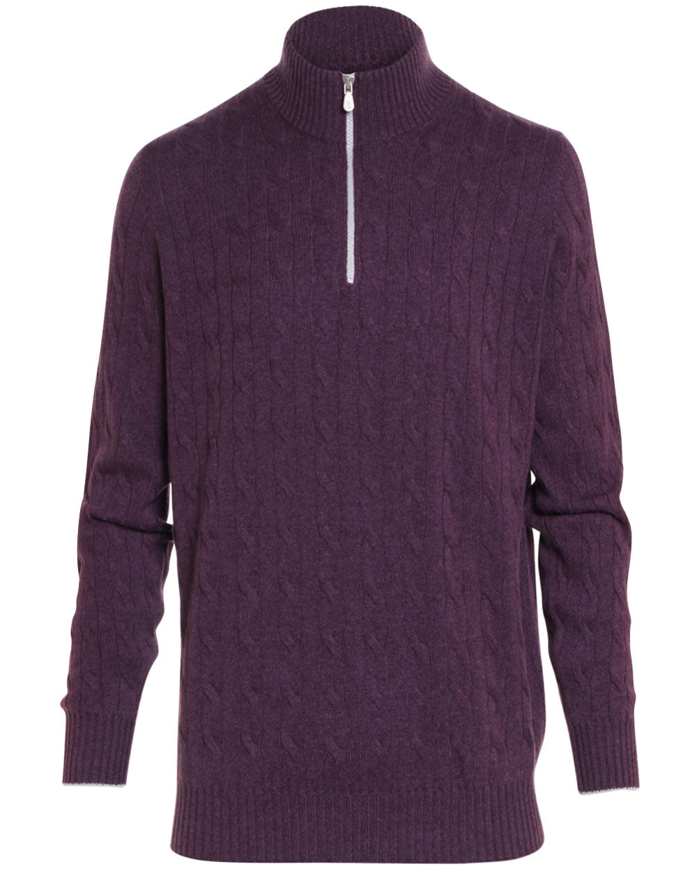 Purple Cashmere Cable Knit Quarter Zip Sweater