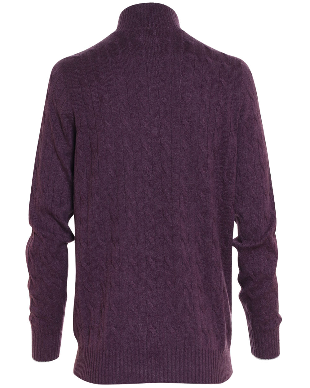 Purple Cashmere Cable Knit Quarter Zip Sweater