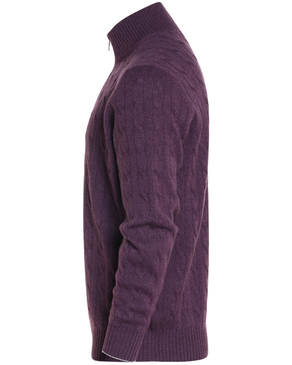 Purple Cashmere Cable Knit Quarter Zip Sweater