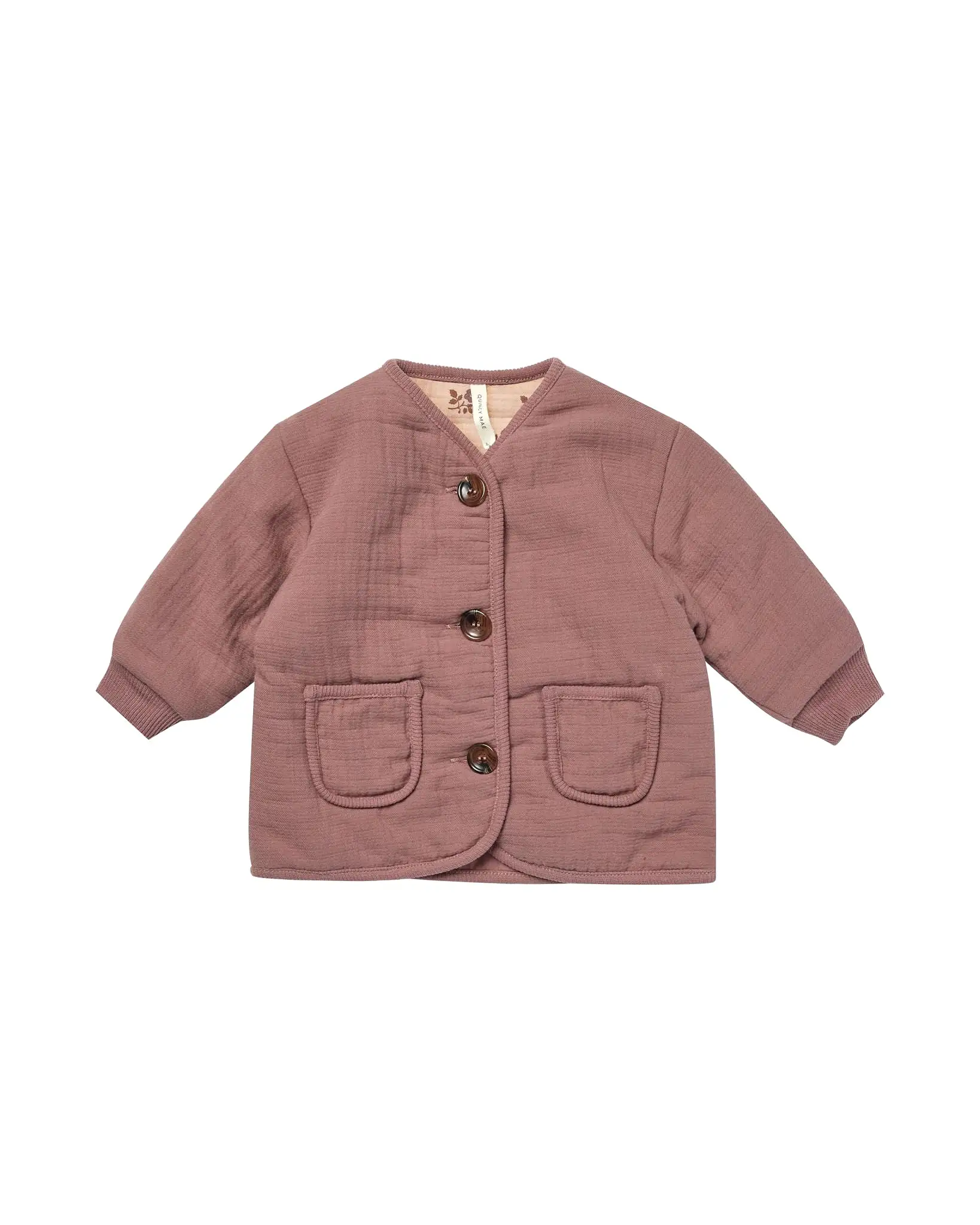 Quincy Mae - Fig Quilted V Neck Button Jacket