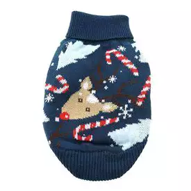 Reindeer Combed Cotton Ugly Holiday Dog Sweater