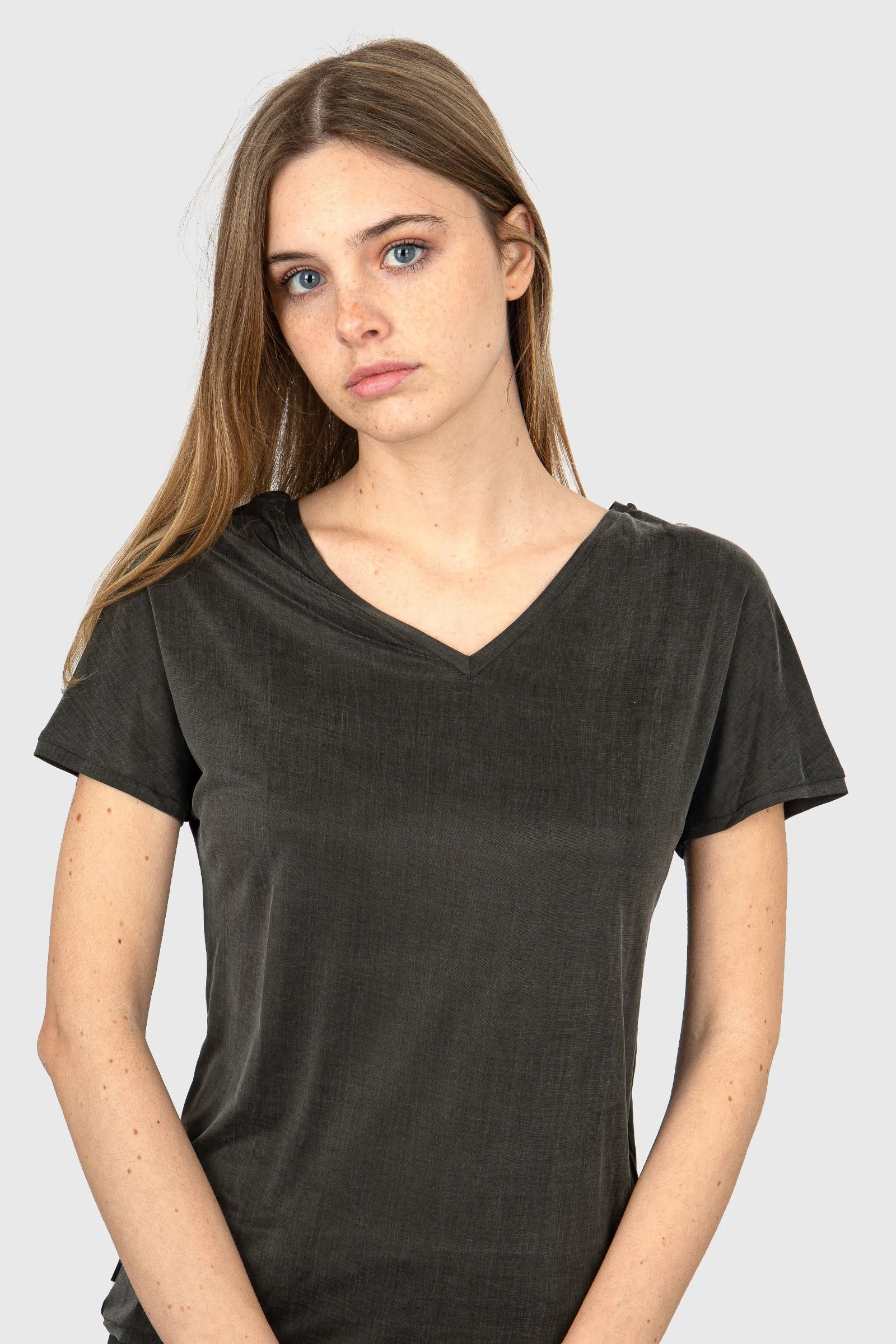 Rrd Cupro V-neck Wom Shirty Verde Donna