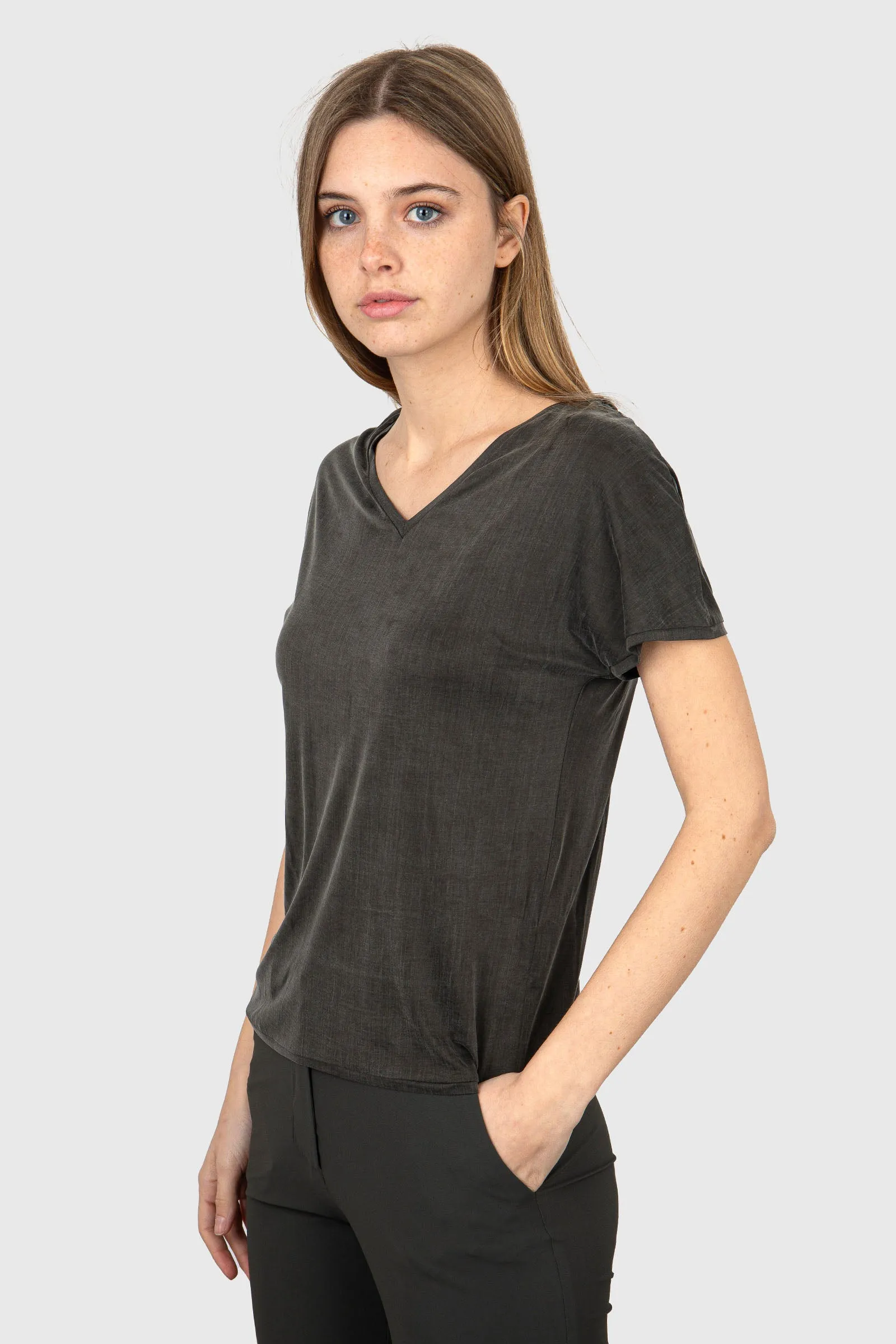 Rrd Cupro V-neck Wom Shirty Verde Donna