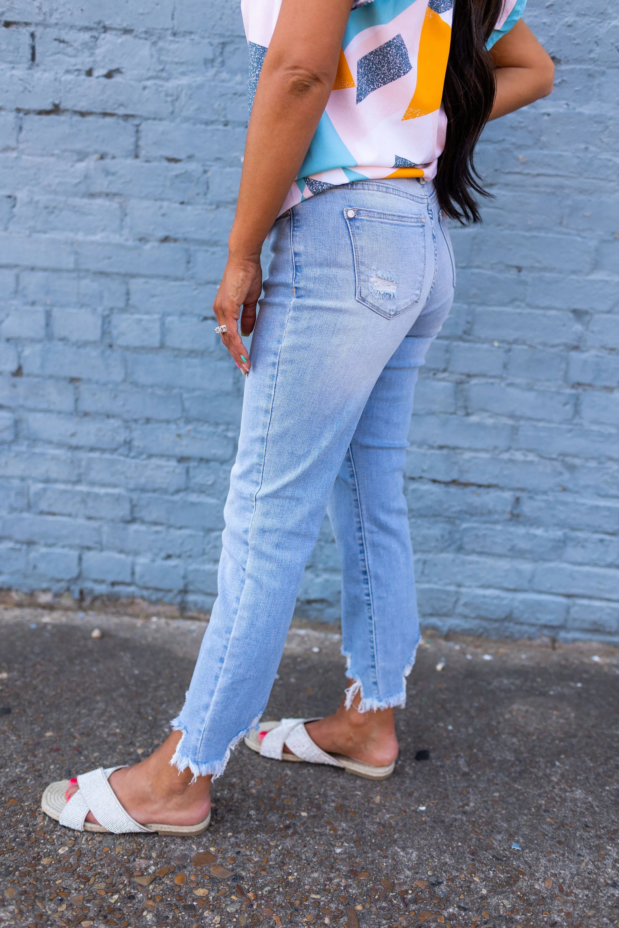 Sarah Judy Blue Mid Rise Boyfriend Jeans