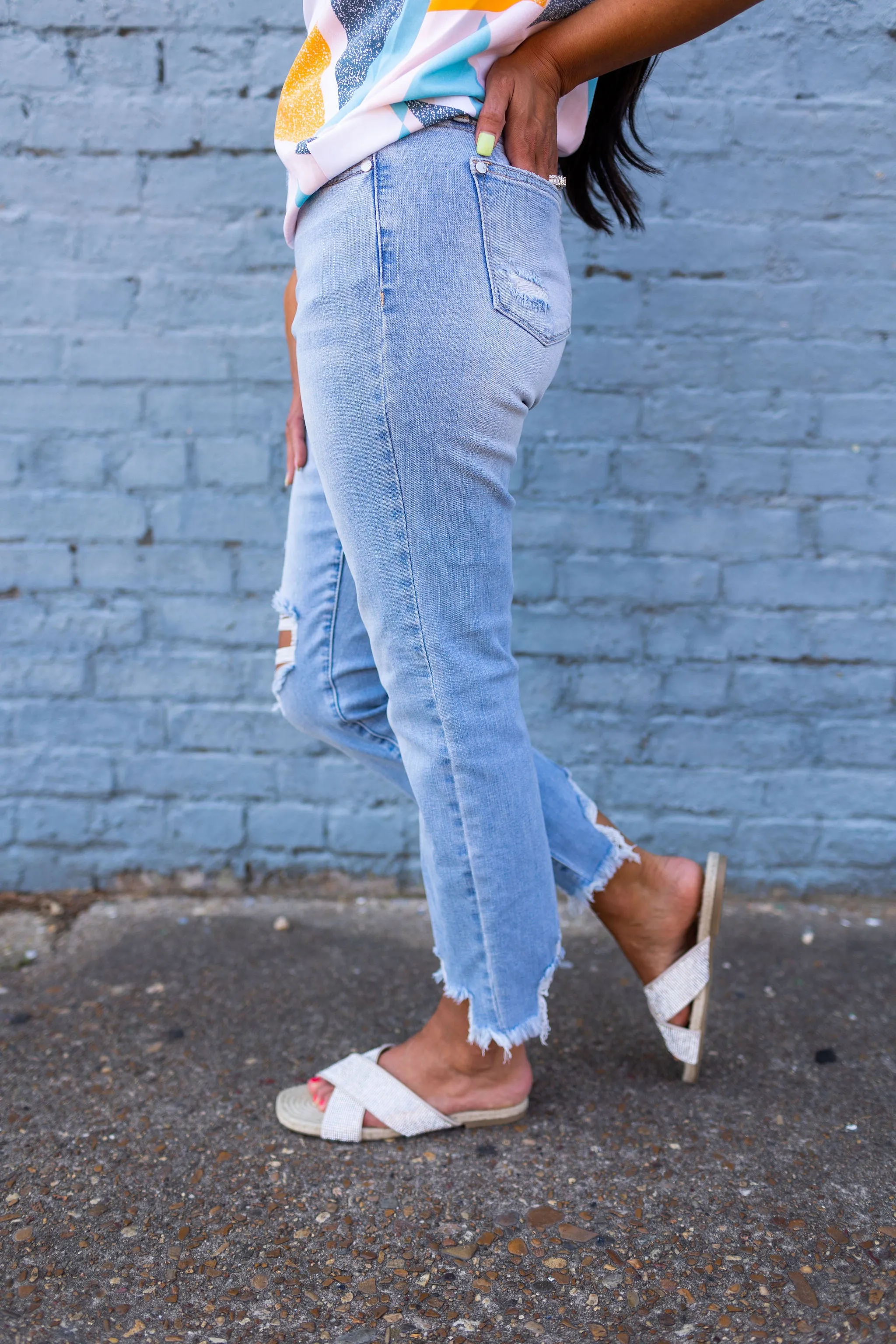 Sarah Judy Blue Mid Rise Boyfriend Jeans