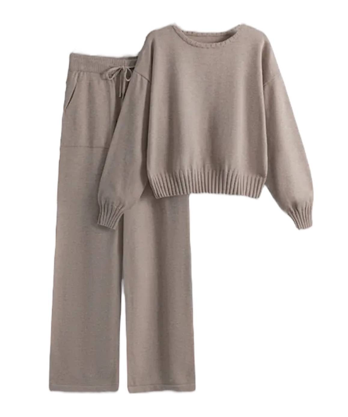 Scoop Neck Sweater And Wide Leg Trousers Knit Coord