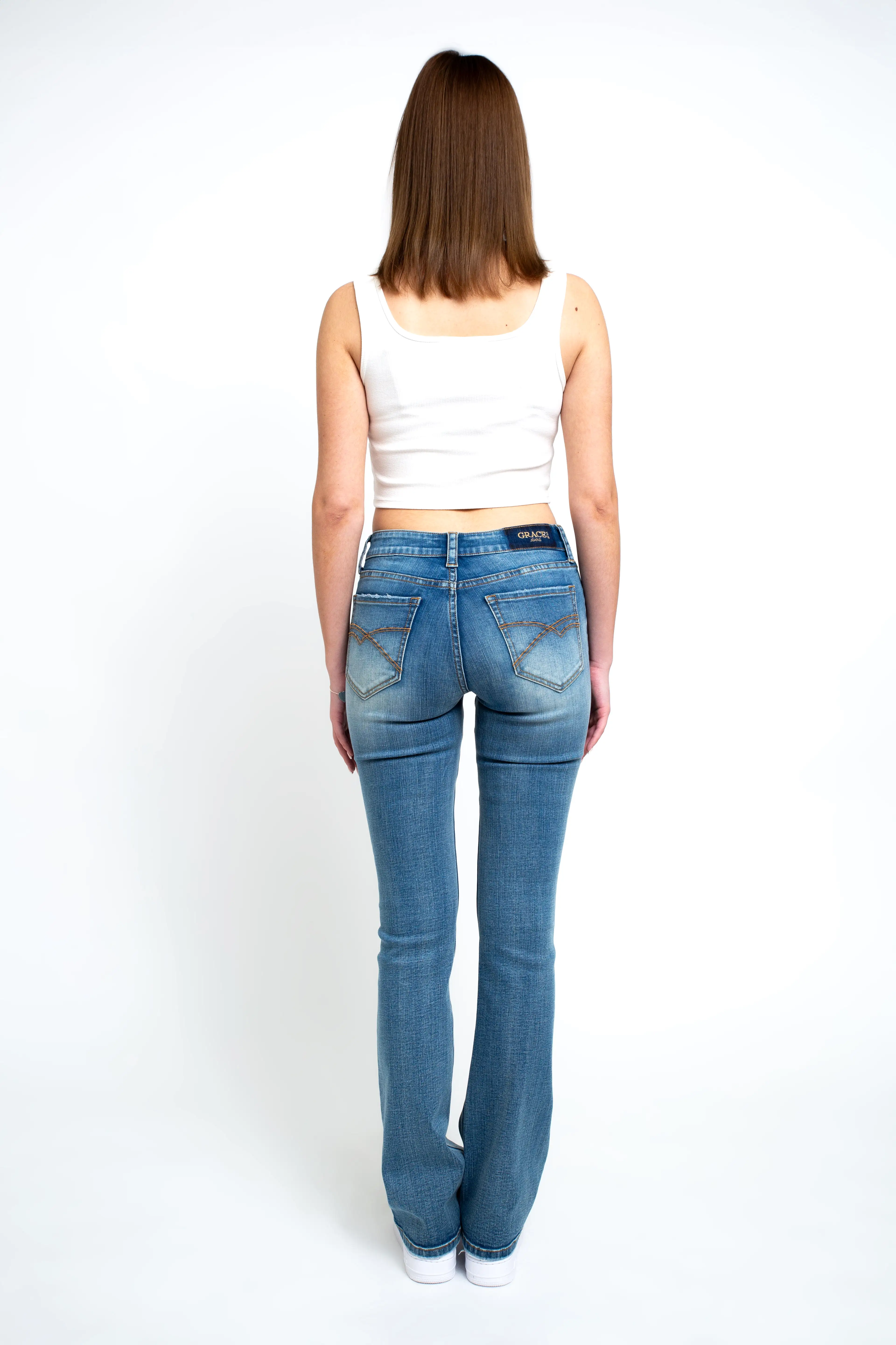 Simple Stitches Detail Light Blue Wash Mid Rise Bootcut Jeans